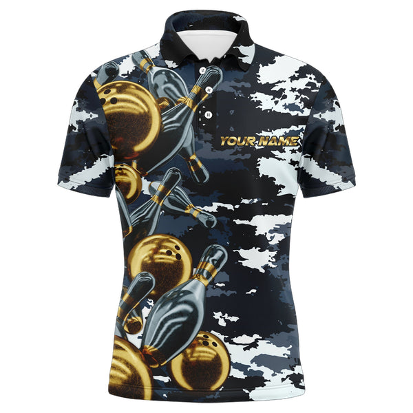 Custom Bowling Shirt for Men Camo Navy Bowling Team Jersey Men's Bowling Polo Shirt BDT41