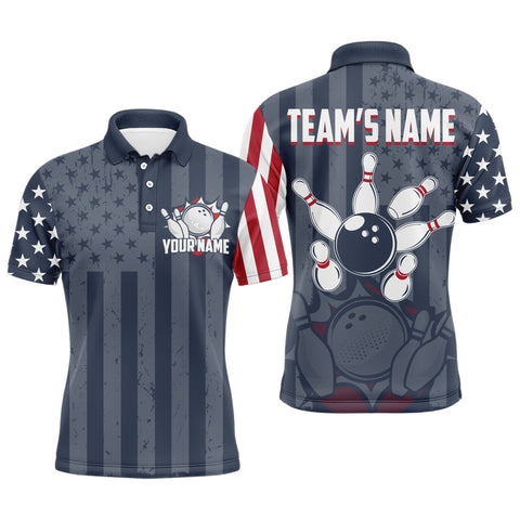 Custom Bowling Shirt For Men American Flag Bowling Polo Shirt for Team Patriotic Navy Bowling Jersey BDT19