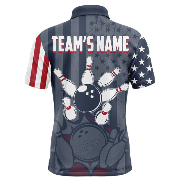 Custom Bowling Shirt For Men American Flag Bowling Polo Shirt for Team Patriotic Navy Bowling Jersey BDT19