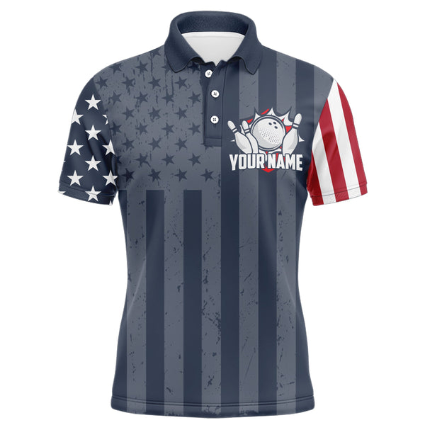 Custom Bowling Shirt For Men American Flag Bowling Polo Shirt for Team Patriotic Navy Bowling Jersey BDT19