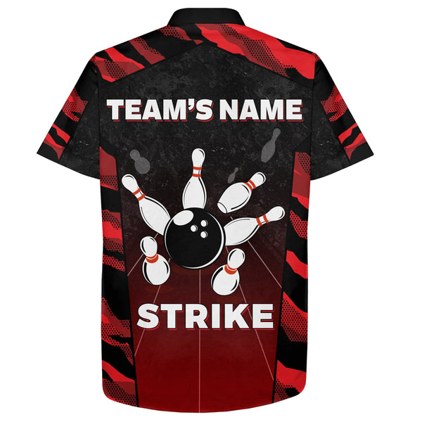 Red Camo Hawaiian Bowling Shirt For Men Custom Name Team Name Bowling Jersey Strike Bowling Shirt BDT55