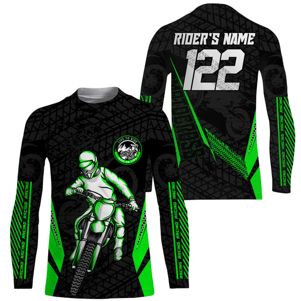 Kid Men Women Motocross Jersey UPF30+ Custom Green Dirt Bike Shirt Live To Ride MX SX PDT503