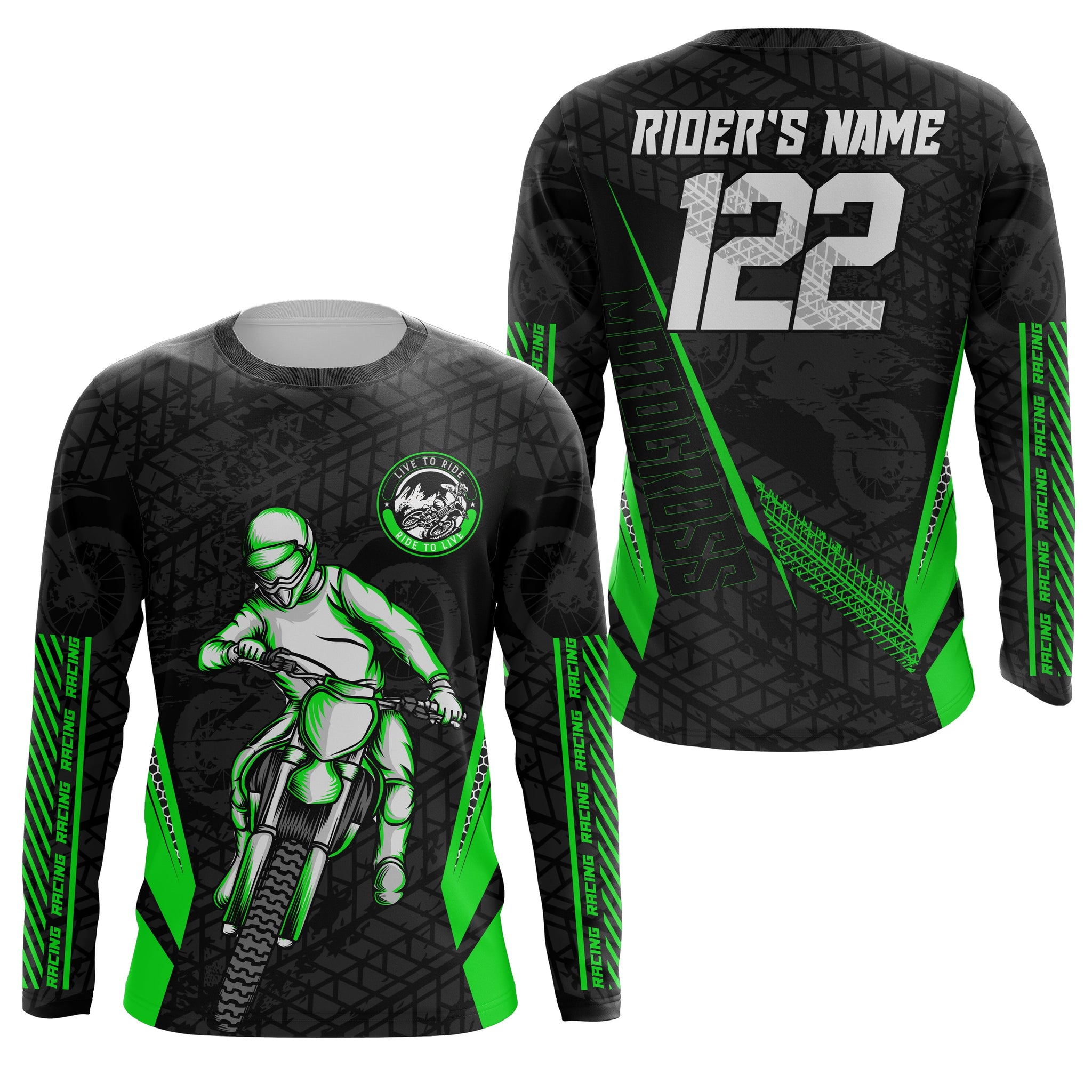 Kid Men Women Motocross Jersey UPF30+ Custom Green Dirt Bike Shirt Live To Ride MX SX PDT503