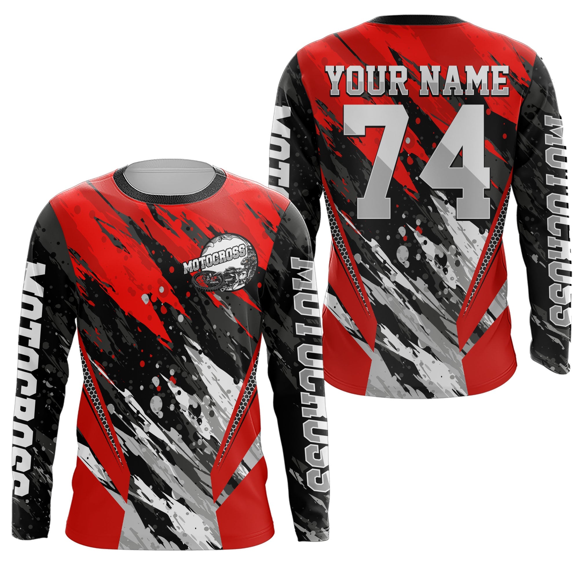 Custom Motocross Jersey UV Red Dirt Bike Off-Road Shirt Kid&Adult Long Sleeve MX Jersey PDT508