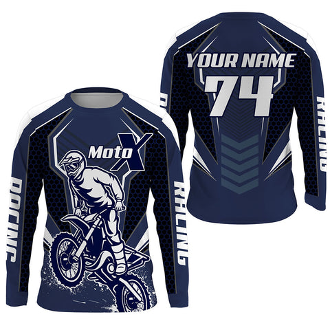 Blue Motocross Racing Jersey UPF30+ Custom Dirt Bike Shirt Men Youth Women MotoX Long Sleeves PDT479