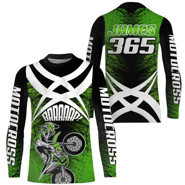 MX Racing Jersey Personalized Motocross UPF30+ Adult&Kid Green Dirt Bike Off-road Motorcycle XM109