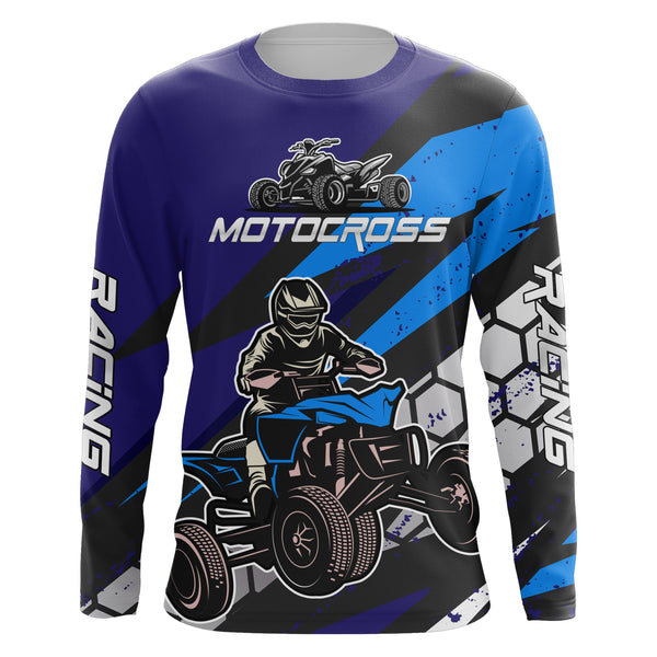 ATV Motocross Racing Jersey Kid Men Blue Quad Bike Shirt Upf30+ ATV Motorcycle Shirt MX75