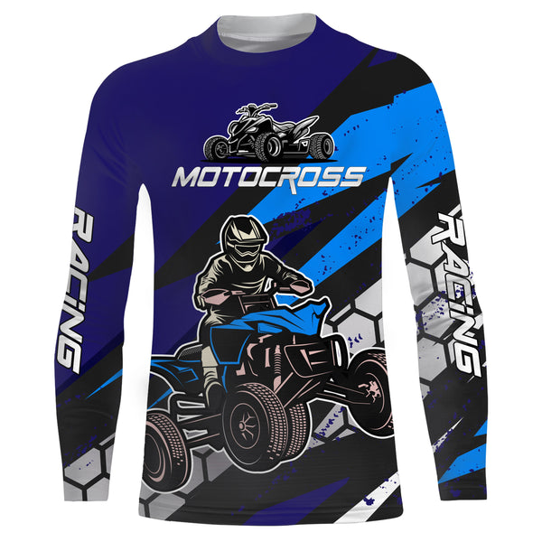 ATV Motocross Racing Jersey Kid Men Blue Quad Bike Shirt Upf30+ ATV Motorcycle Shirt MX75