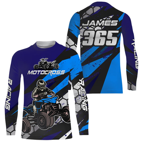 ATV Motocross Racing Jersey Kid Men Blue Quad Bike Shirt Upf30+ ATV Motorcycle Shirt MX75