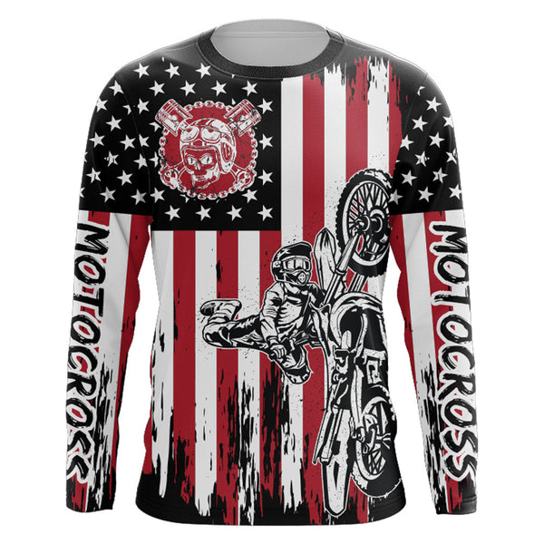 American Flag Motocross Racing Jersey Kid Women Men UPF30+ Dirt Bike Off-Road Shirt Patriotic XM96