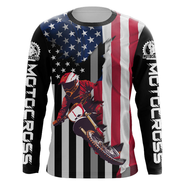 American Flag Racing Jersey Adult&Kid UPF30+ Motocross Custom Dirt Bike Shirt Motorcycle XM95