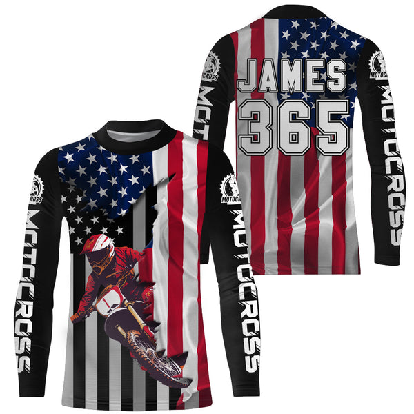 American Flag Racing Jersey Adult&Kid UPF30+ Motocross Custom Dirt Bike Shirt Motorcycle XM95