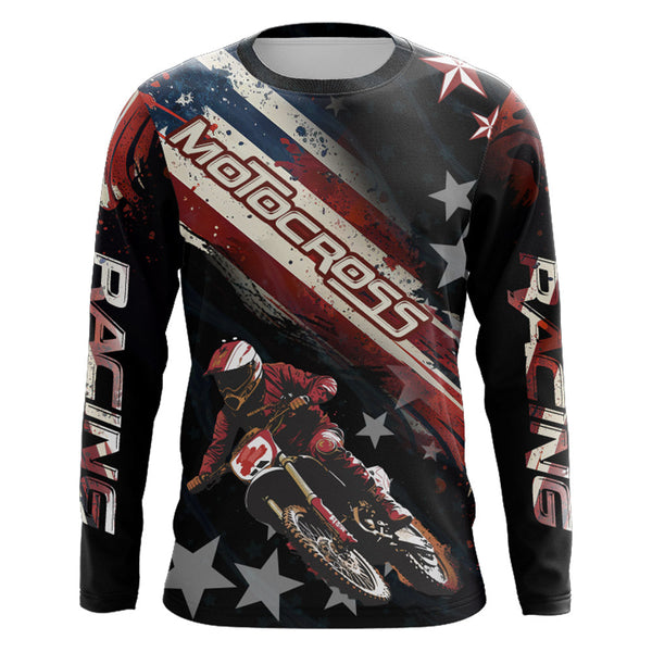 American Flag Motocross Racing Jersey UPF30+ Youth  Dirt Bike Shirt Kid Women Men Patriotic XM98