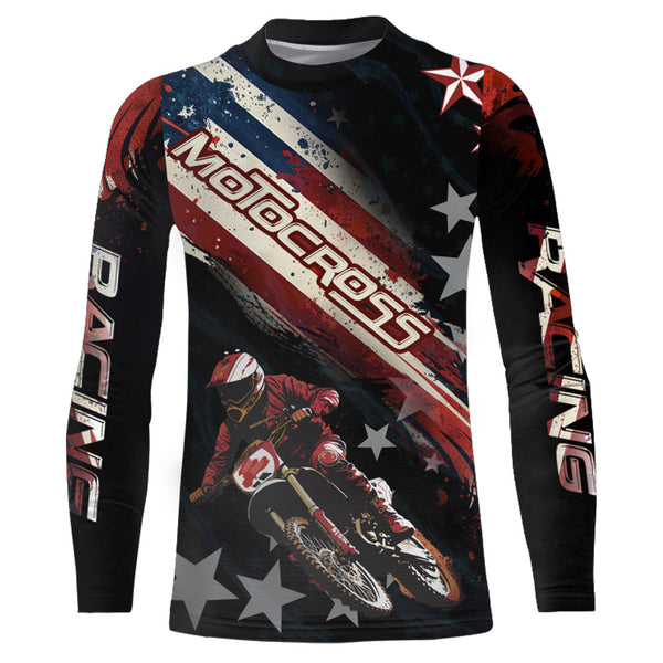 American Flag Motocross Racing Jersey UPF30+ Youth  Dirt Bike Shirt Kid Women Men Patriotic XM98