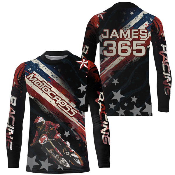 American Flag Motocross Racing Jersey UPF30+ Youth  Dirt Bike Shirt Kid Women Men Patriotic XM98