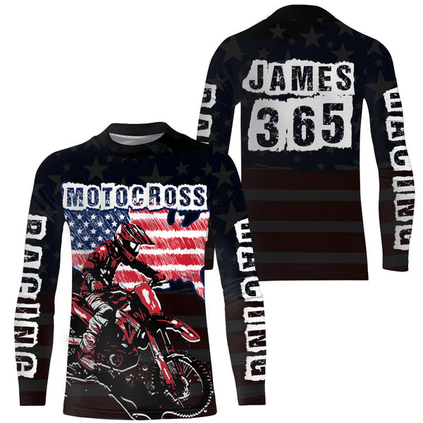 American Flag Motocross Jersey UPF30+ Personalized Patriotic MX Off-Road Adult&Kid Dirt Bike Jersey| XM106