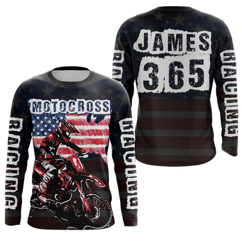 American Flag Motocross Jersey UPF30+ Personalized Patriotic MX Off-Road Adult&Kid Dirt Bike Jersey| XM106