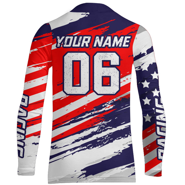 American Flag Motocross Jersey UPF30+ Patriotic Dirt Bike Racing Shirt Adult & Youth Motorcycle Off-road XM61