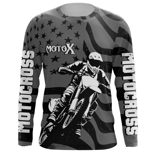 Motocross Racing Jersey UPF30+ Dirt Bike Shirt Kids Mens Off-Road Jersey Grey Motox XM133