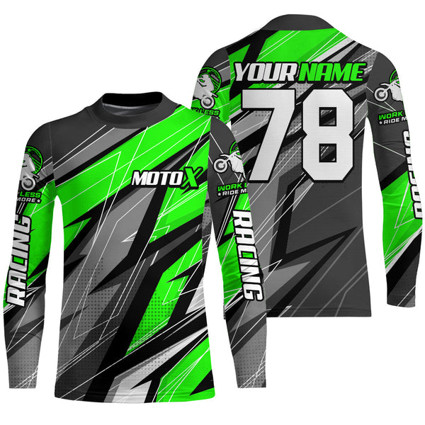 Custom Motocross Jersey UPF30+ Youth Dirt Bike MX Racing Adult&Kid Off-Road Shirt Green XM214