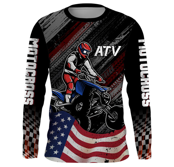 Custom ATV Riding Jersey Youth Upf30+ American Flag Quad Bike Shirt Men Kid ATV Racing MX47