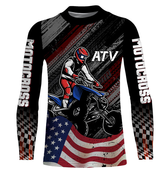 Custom ATV Riding Jersey Youth Upf30+ American Flag Quad Bike Shirt Men Kid ATV Racing MX47