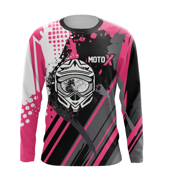 Personalized Pink Racing Jersey UPF30+ Youth Kid&Adult Motocross Biker Girl Motorcycle Shirt XM06