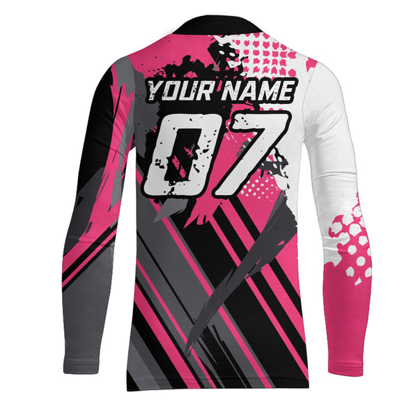 Personalized Pink Racing Jersey UPF30+ Youth Kid&Adult Motocross Biker Girl Motorcycle Shirt XM06