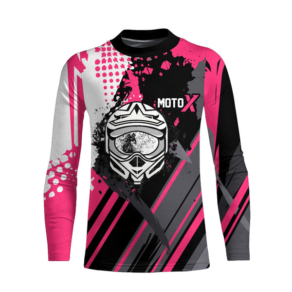 Personalized Pink Racing Jersey UPF30+ Youth Kid&Adult Motocross Biker Girl Motorcycle Shirt XM06