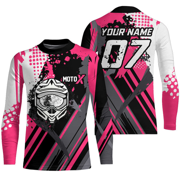 Personalized Pink Racing Jersey UPF30+ Youth Kid&Adult Motocross Biker Girl Motorcycle Shirt XM06