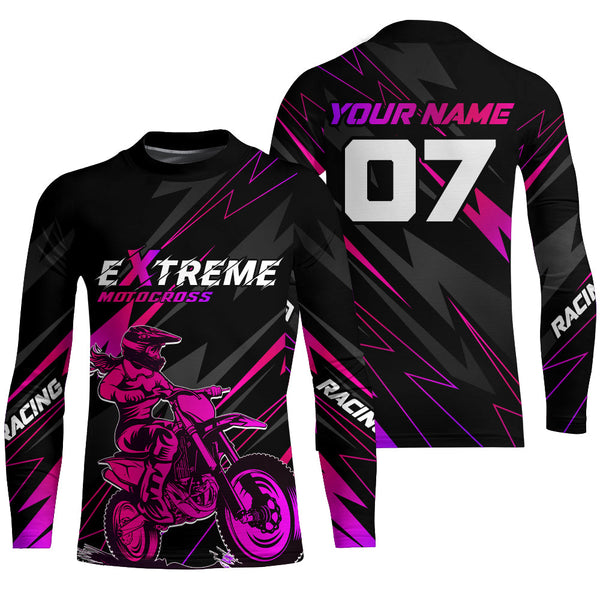 Motocross Racing Jersey Pink UPF30+ Youth Dirt Bike Off-road Shirt Biker Girl Women XM194