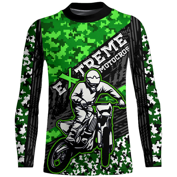 Motocross Racing Jersey Youth Upf30+ Green Dirt Bike Shirt MX Racing Jersey Motorcycle Shirt XM148