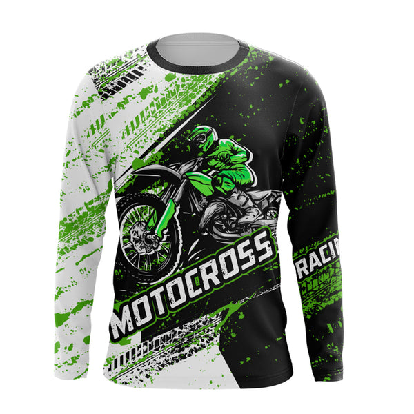 Youth Motocross Jersey UPF30+ Custom Green Dirt Bike Shirt For Men Women Kid Off-road Racing Shirt XM24