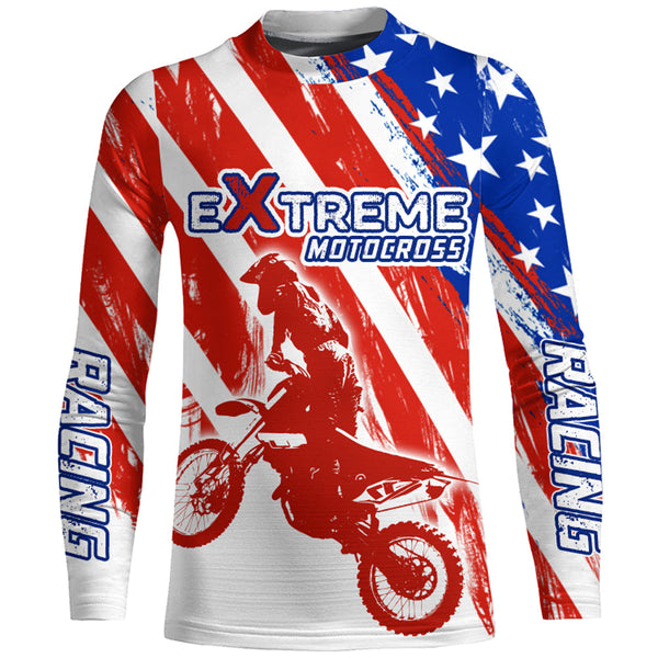 American Flag Motocross Racing Jersey UPF30+ Youth Women Men Kid Dirt Bike Shirt Patriotic XM104