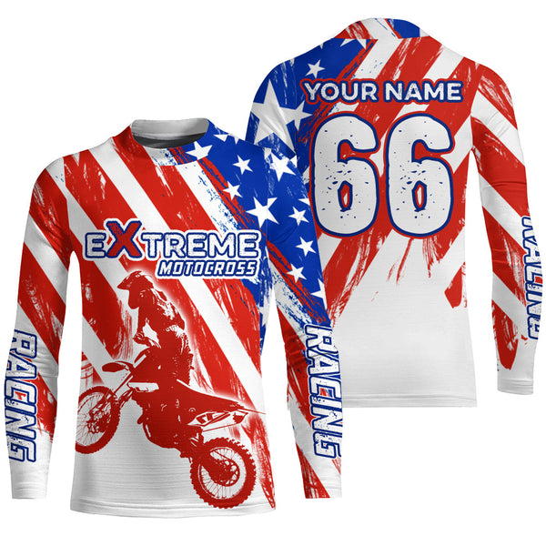 American Flag Motocross Racing Jersey UPF30+ Youth Women Men Kid Dirt Bike Shirt Patriotic XM104