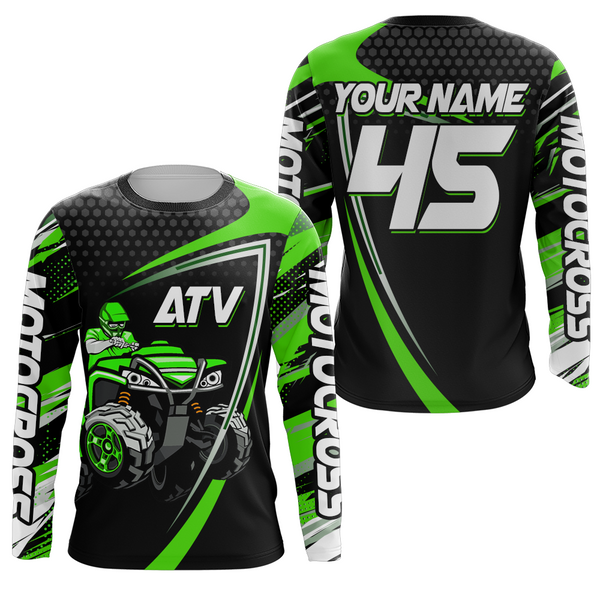 Custom ATV Motocross Racing Jersey Green Upf30+ ATV Quad Bike Shirt Men Women Kid MX38