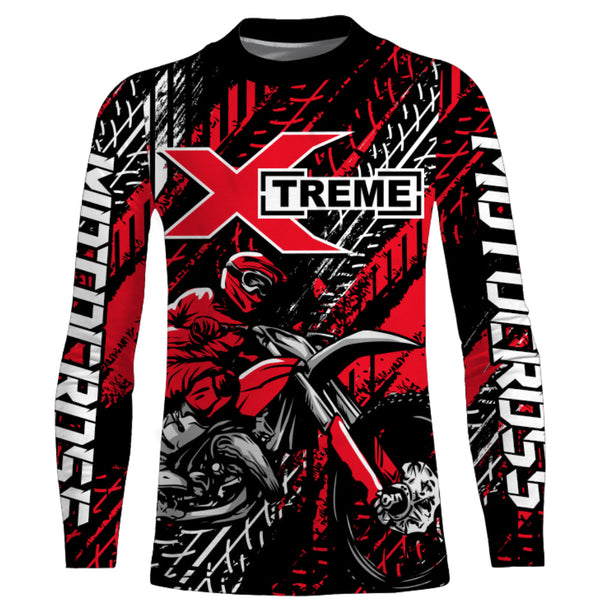 Motocross Off-road Jersey Black Red UPF30+ Youth Adult Custom Dirt Bike Racing Shirt Long Sleeves XM55