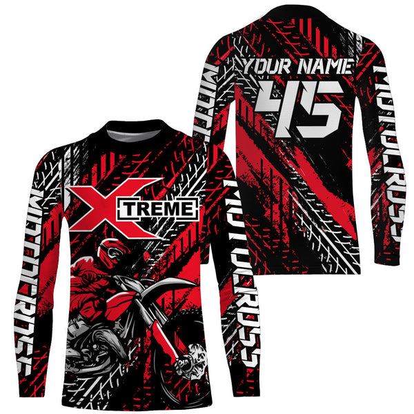 Motocross Off-road Jersey Black Red UPF30+ Youth Adult Custom Dirt Bike Racing Shirt Long Sleeves XM55