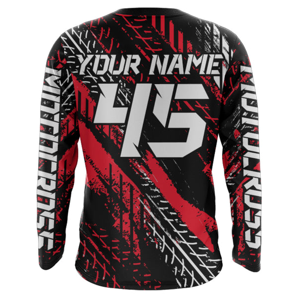 Motocross Off-road Jersey Black Red UPF30+ Youth Adult Custom Dirt Bike Racing Shirt Long Sleeves XM55