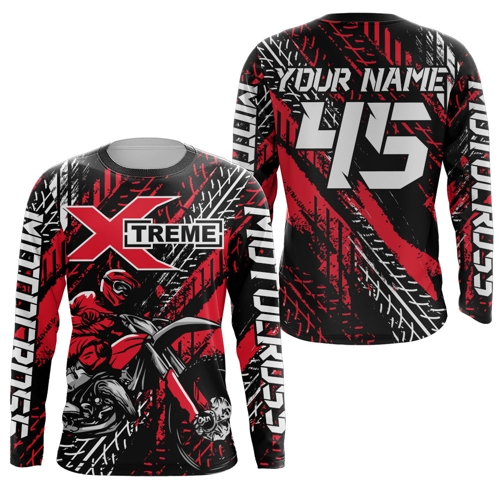 Motocross Off-road Jersey Black Red UPF30+ Youth Adult Custom Dirt Bike Racing Shirt Long Sleeves XM55