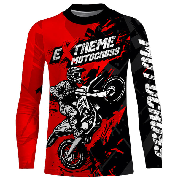 Red Motocross Racing Jersey UPF30+ Youth Mens Women Kids Dirt Bike Shirt Off-Road Motorcycle XM60