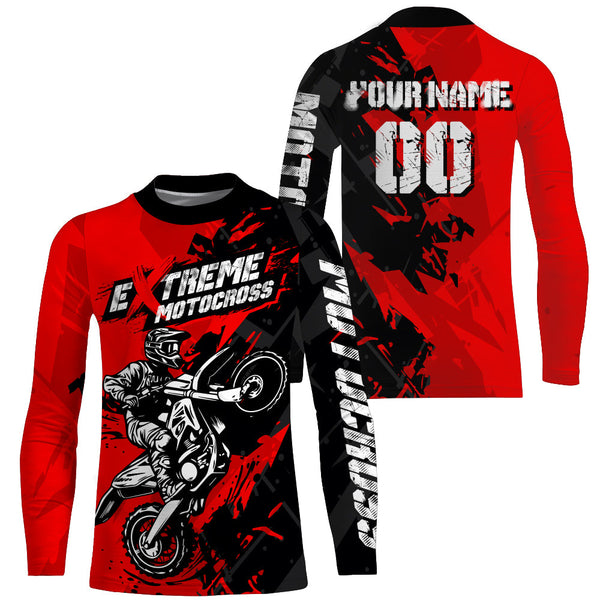 Red Motocross Racing Jersey UPF30+ Youth Mens Women Kids Dirt Bike Shirt Off-Road Motorcycle XM60