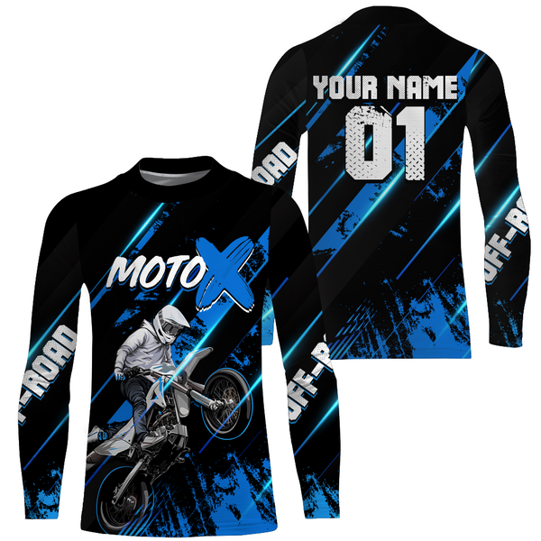 Motocross Jersey Youth Men UPF30+ Black Blue Dirt Bike Shirt MX Racing Motorcycle Jersey XM212