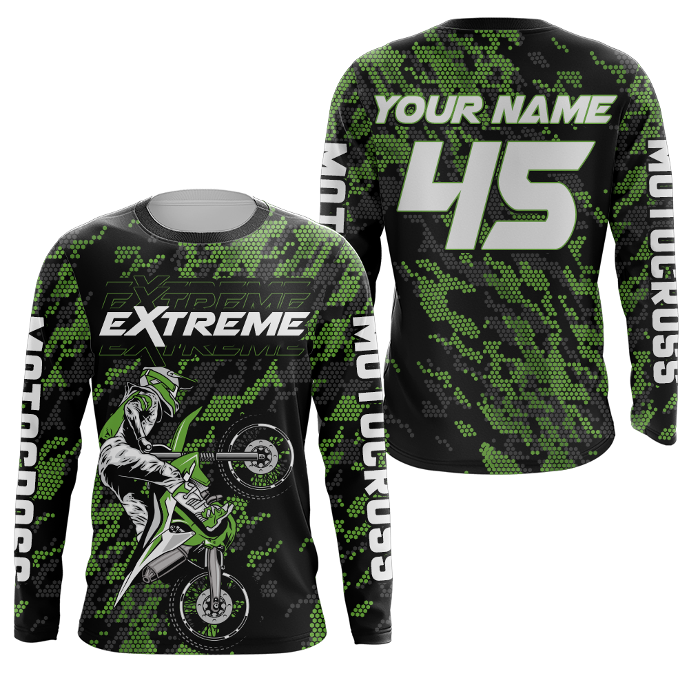 Motocross Jersey Green Upf30+ Dirt Bike Racing Off-Road Jersey Motorcycle Long Sleeves XM146