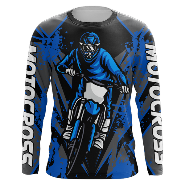 Blue Motocross Racing Jersey Youth Upf30+ Dirt Bike Shirt Off-Road Kid Men Long Sleeves XM152