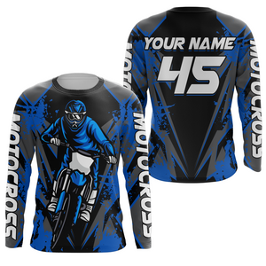 Blue Motocross Racing Jersey Youth Upf30+ Dirt Bike Shirt Off-Road Kid Men Long Sleeves XM152