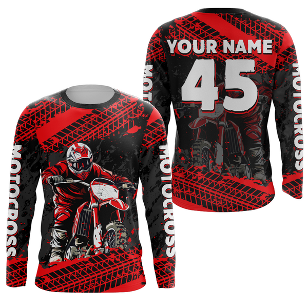 Custom Dirt Bike Motocross Racing Jersey Youth Kid Men Upf30+ Off-Road Riding Shirt Red XM228