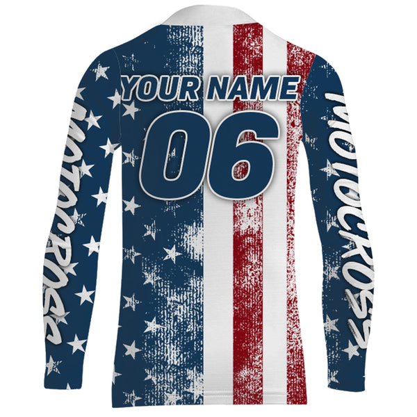 Motocross American Flag Racing Jersey UPF30+ Dirt Bike Shirt Youth Men Women Brap Motorcycle XM101