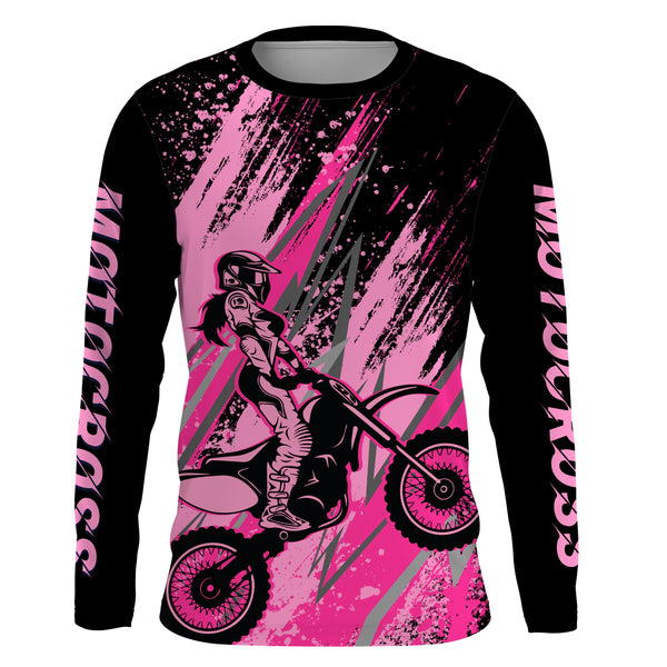 Pink Motocross Racing Jersey Upf30+ Youth Racing Dirt Bike Shirt Off-road Girl Women XM171