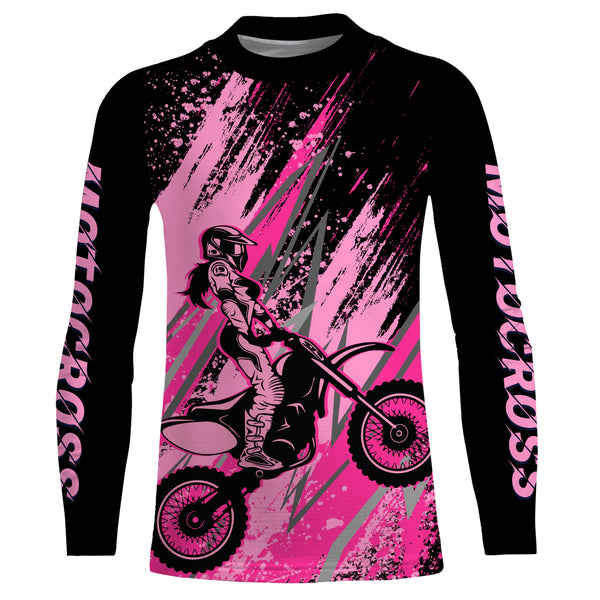 Pink Motocross Racing Jersey Upf30+ Youth Racing Dirt Bike Shirt Off-road Girl Women XM171